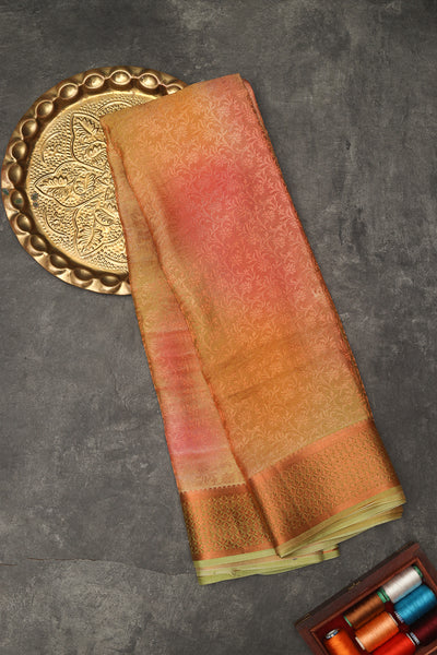 Peach and yellow Mysore silk saree