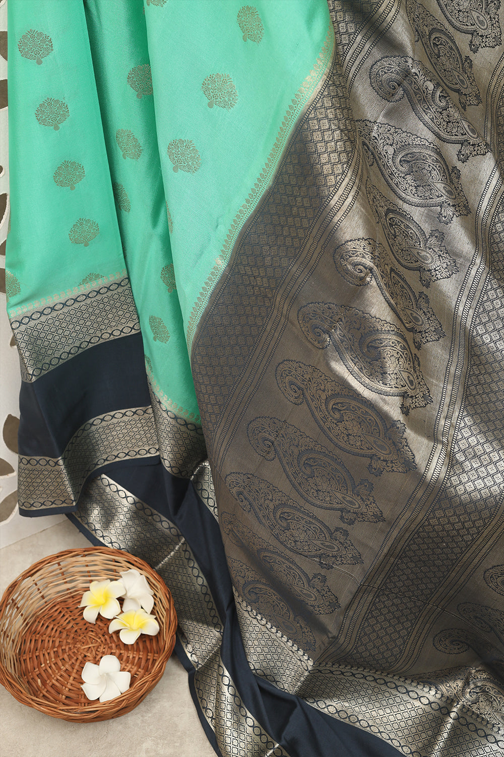Pista green with gray Mysore silk saree