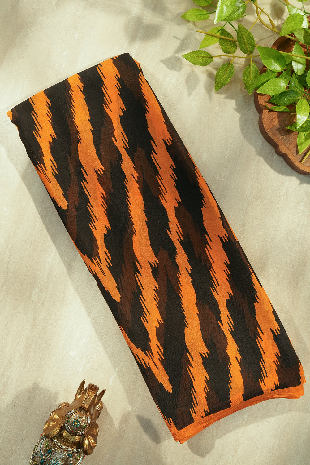 Black and Orange Chiffon Saree