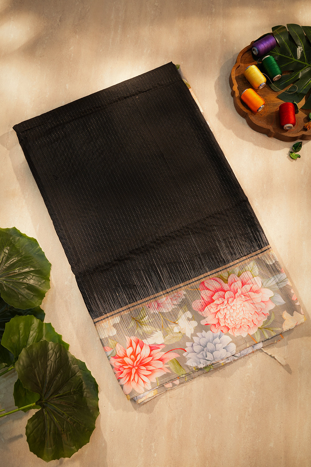 Black Pure Floral Silk Saree