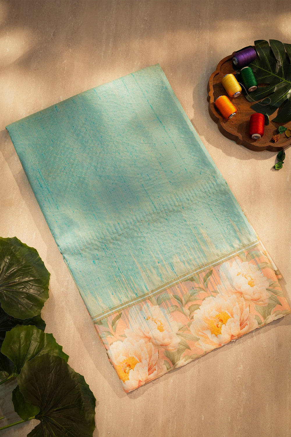 Aqua Blue Pure Floral Silk Saree