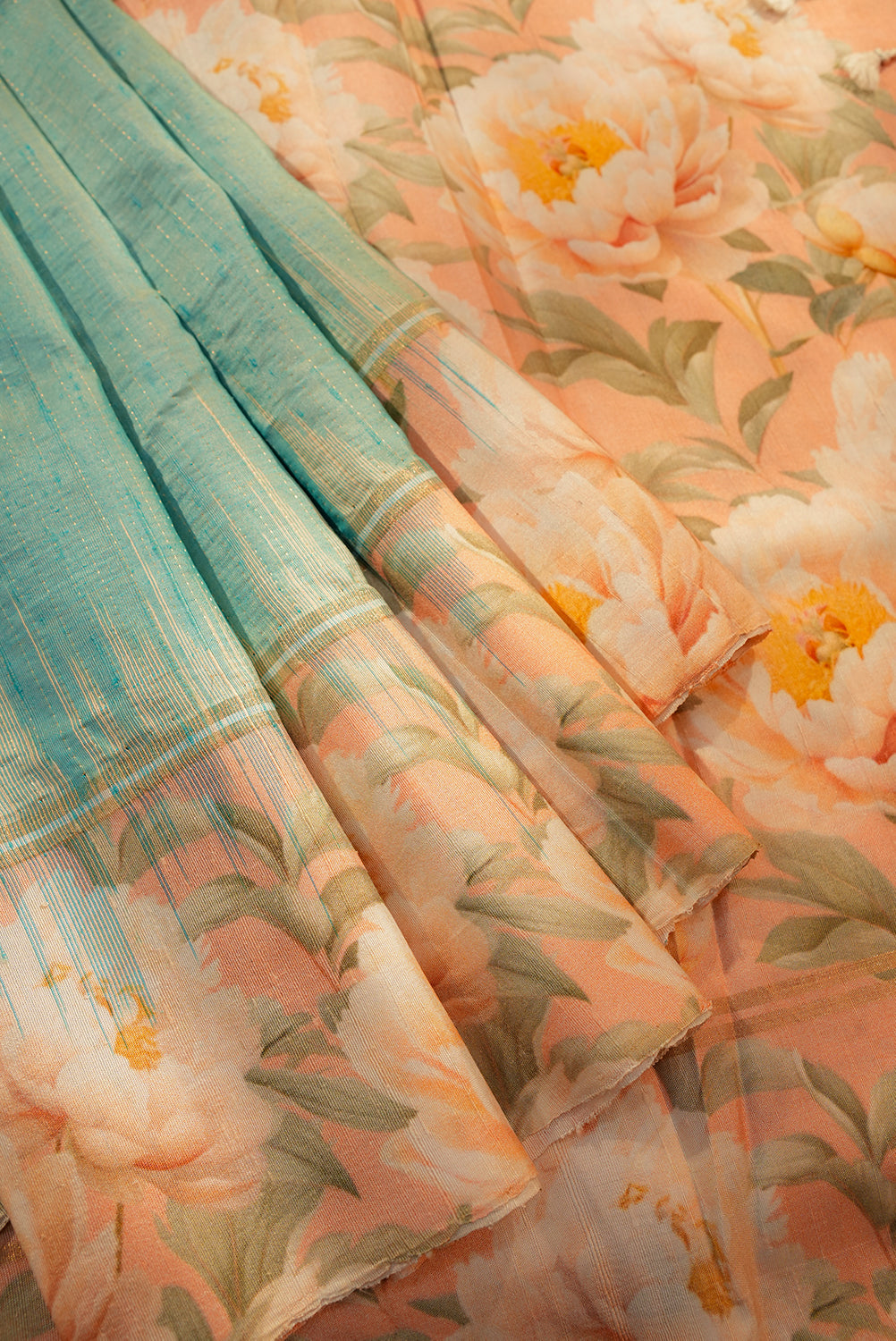 Aqua Blue Pure Floral Silk Saree