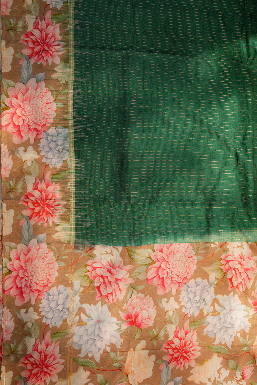 Forest Green Pure Floral Silk Saree