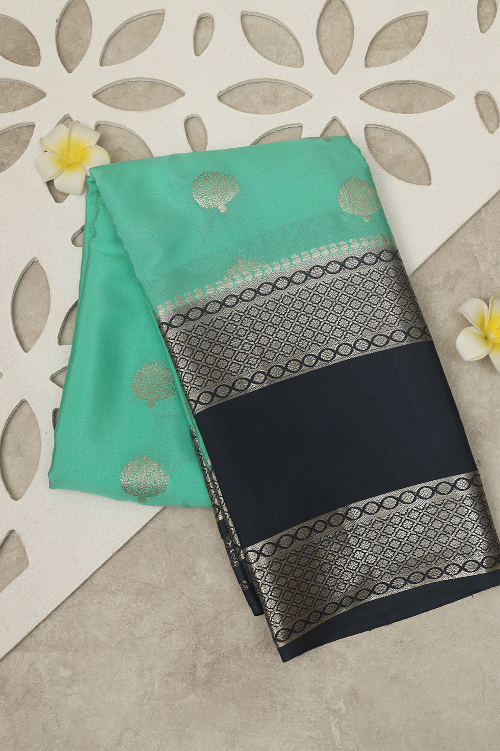 Pista green with gray Mysore silk saree