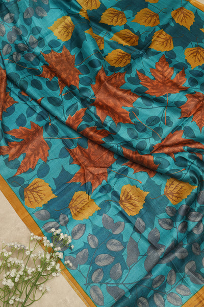 Sky-blue tussar saree