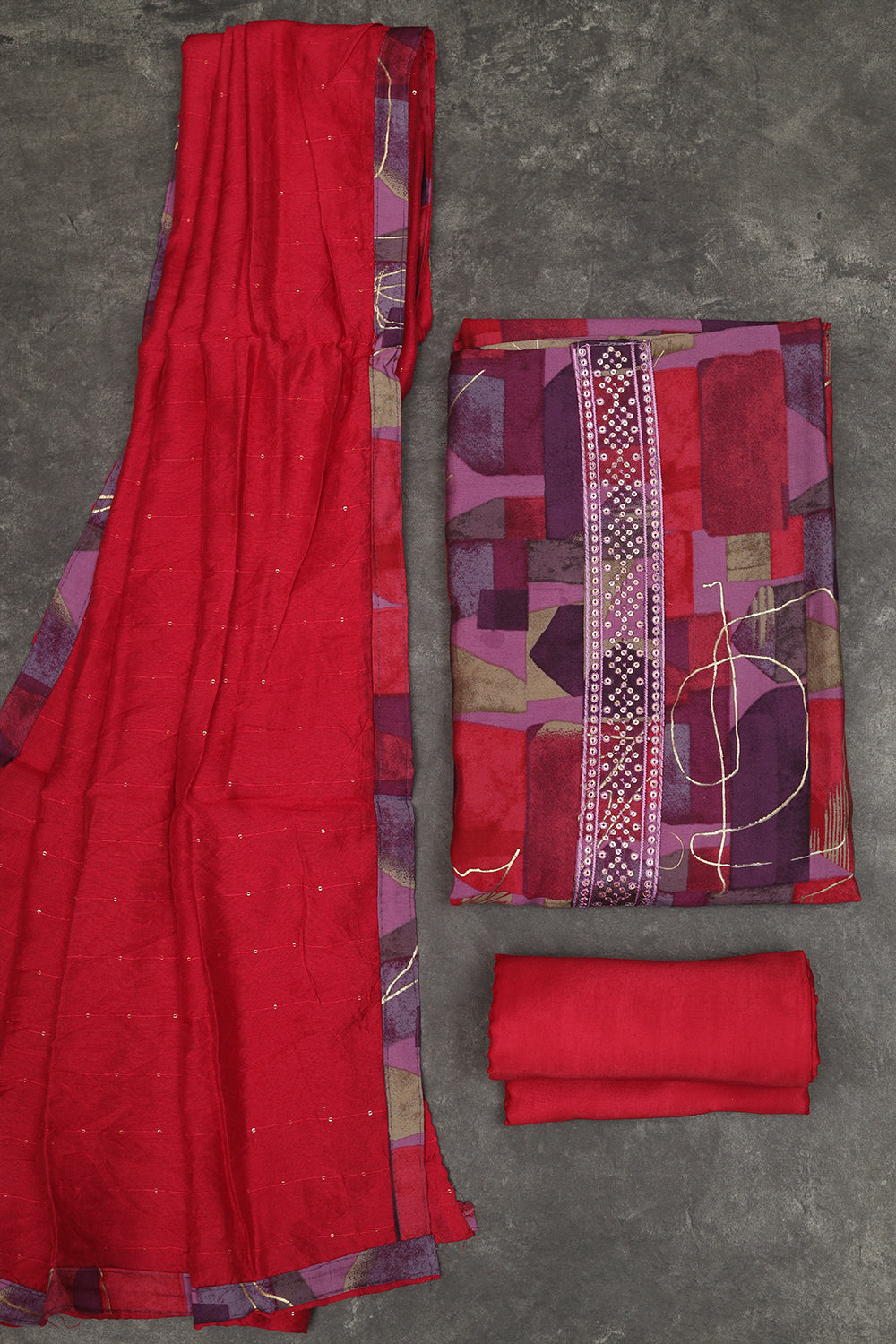 Purple with red cotton suit material