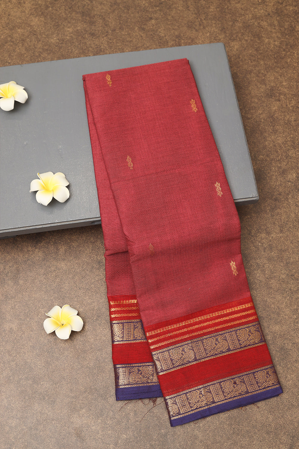 Pale red Kanchi cotton saree
