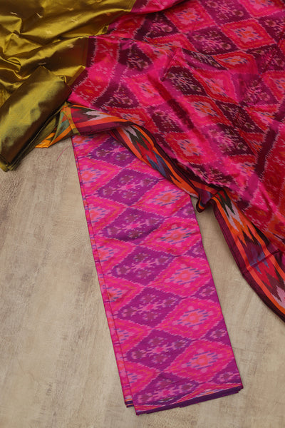 Pink and violet colour pure silk salwar material