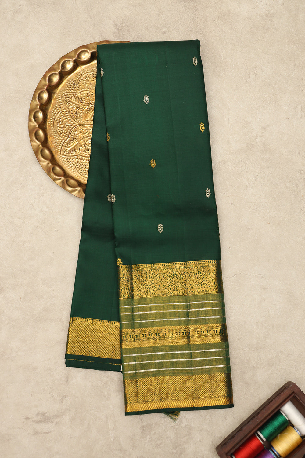 Bottle green pure kanchivaram silk saree