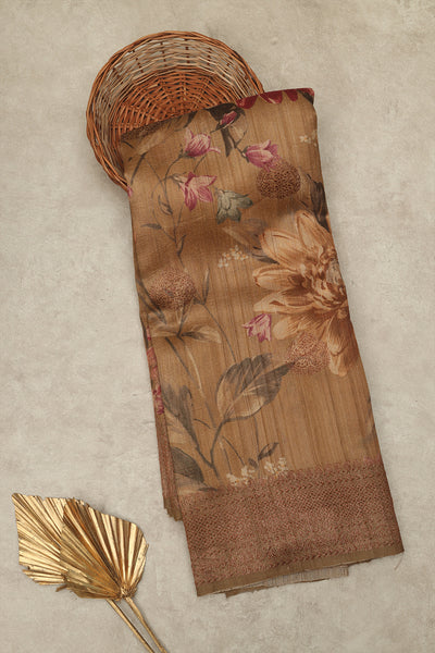 Lite Brown floral jute tussar saree