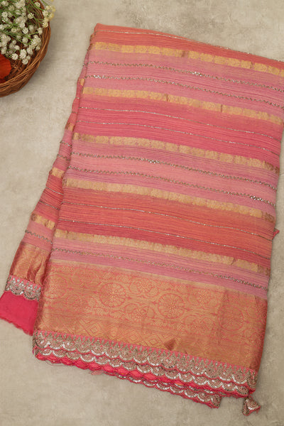 Lite Pink with Gold Zari Border Designer Saree