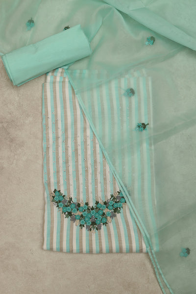 Cream with turquoise blue salwar material