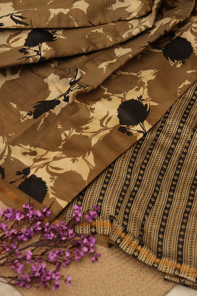 Sandal with  brown tussar silk saree