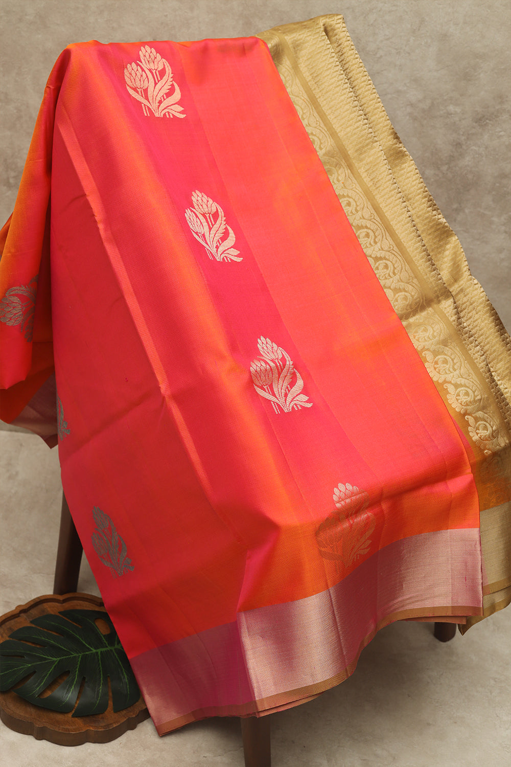 Double tone orange and yellow shade colour silk saree
