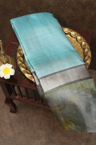 Water blue with grey colour silk saree