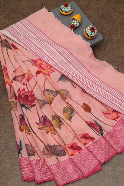 Blush pink floral cotton saree