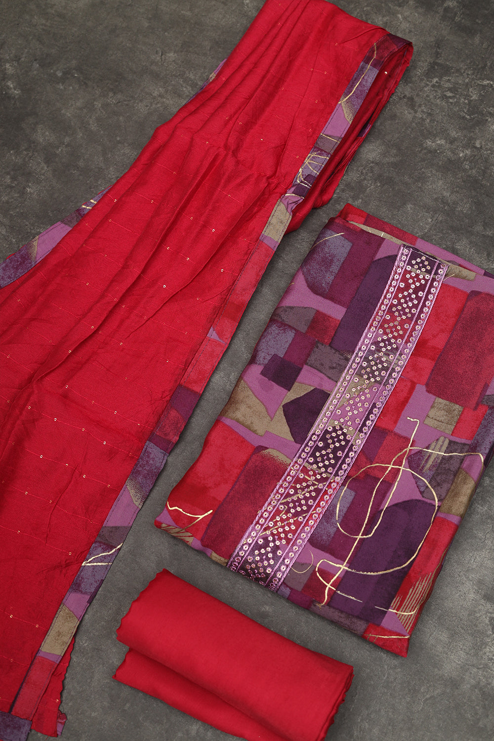 Purple with red cotton suit material