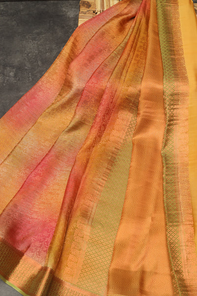 Peach and yellow Mysore silk saree