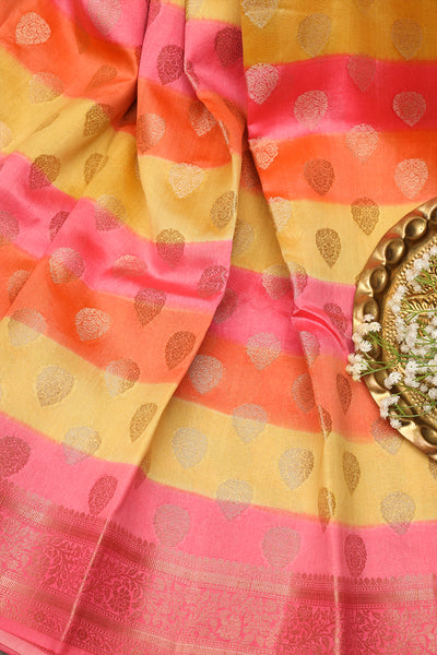 Multicolour pure raw silk saree