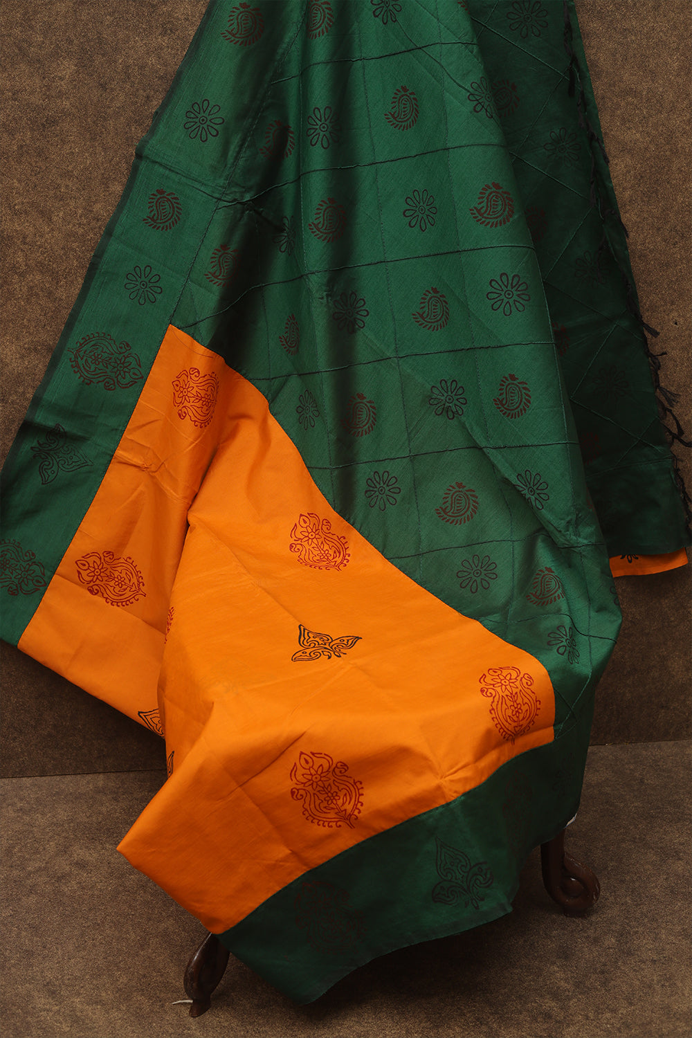 Orange & Green Cotton Saree