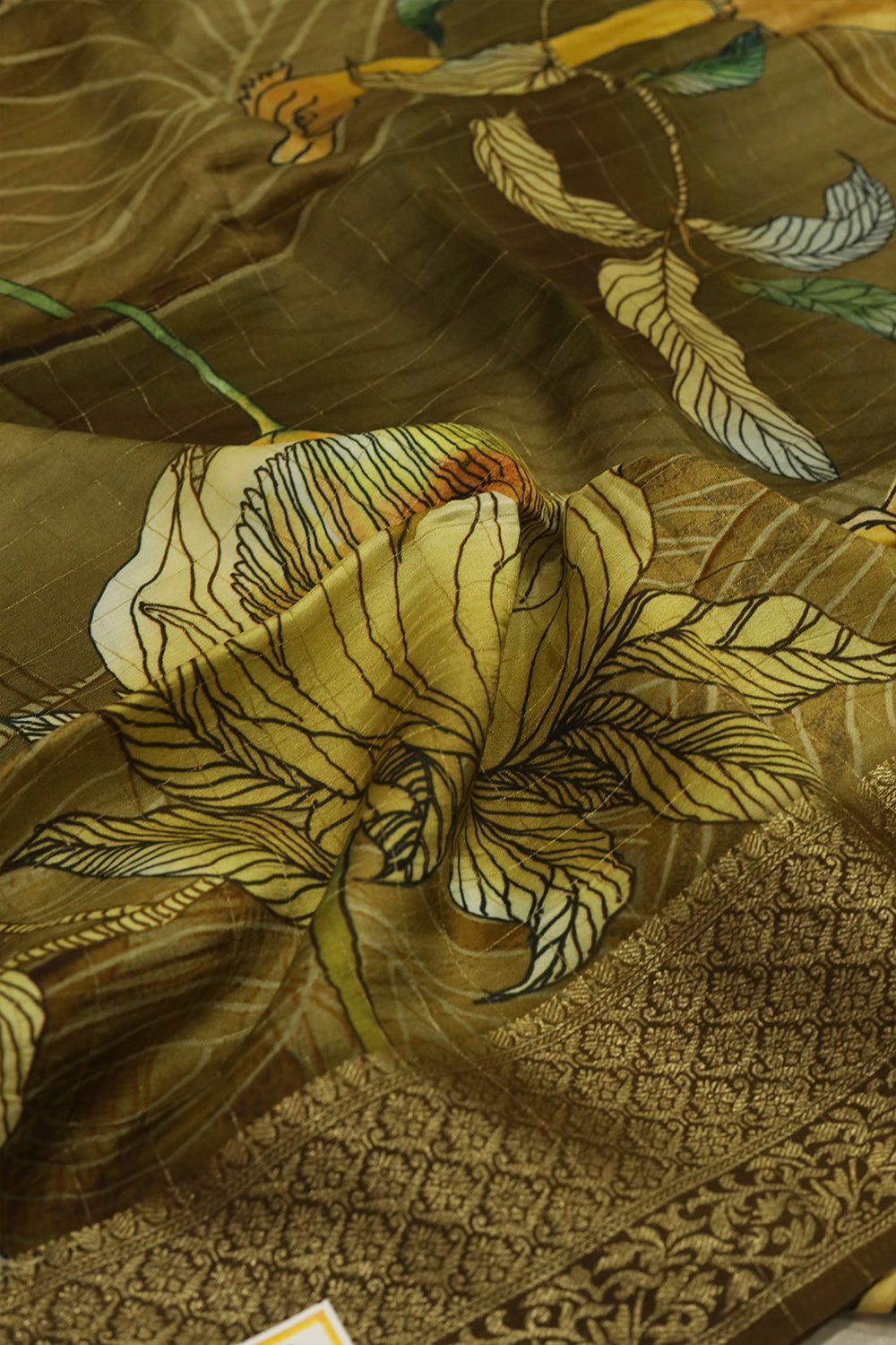 Yellow Green Dola silk saree