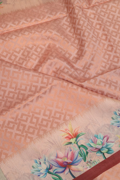 Peach and Multi Coloured Floral Tussar Silk Saree