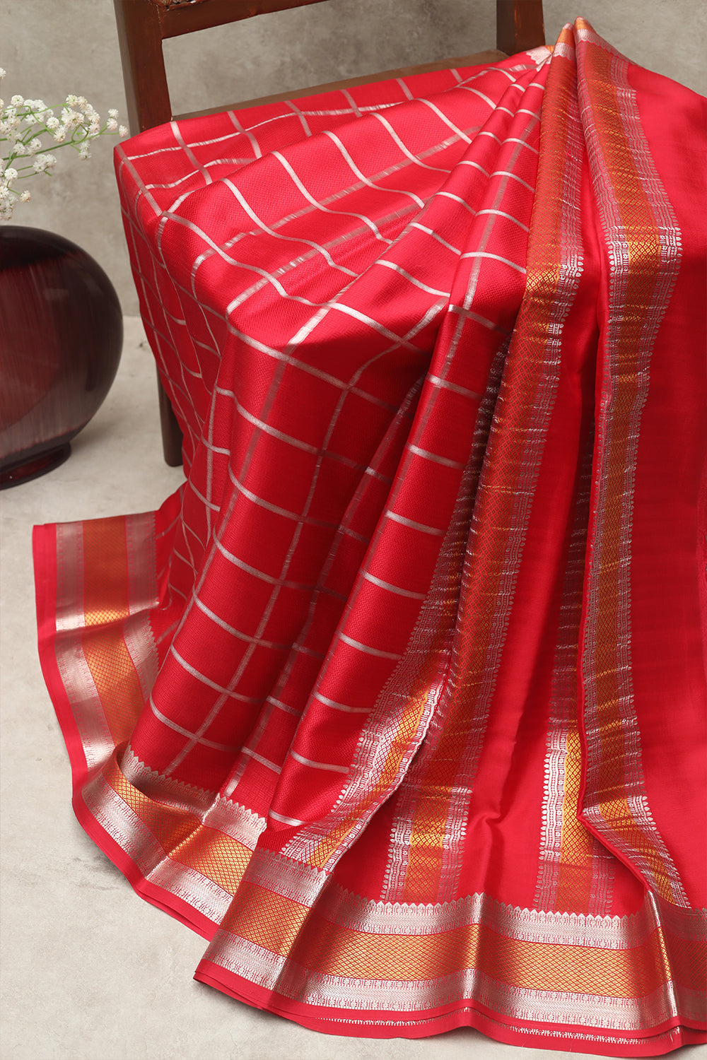 Chilly red Mysore silk saree