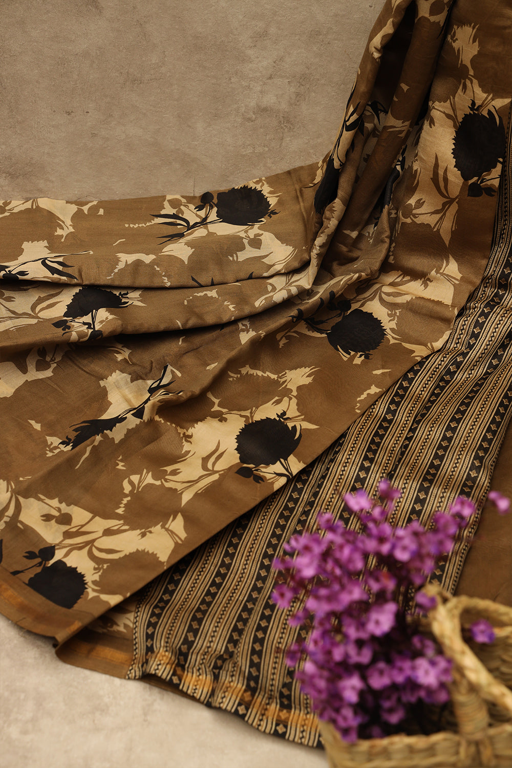 Sandal with  brown tussar silk saree