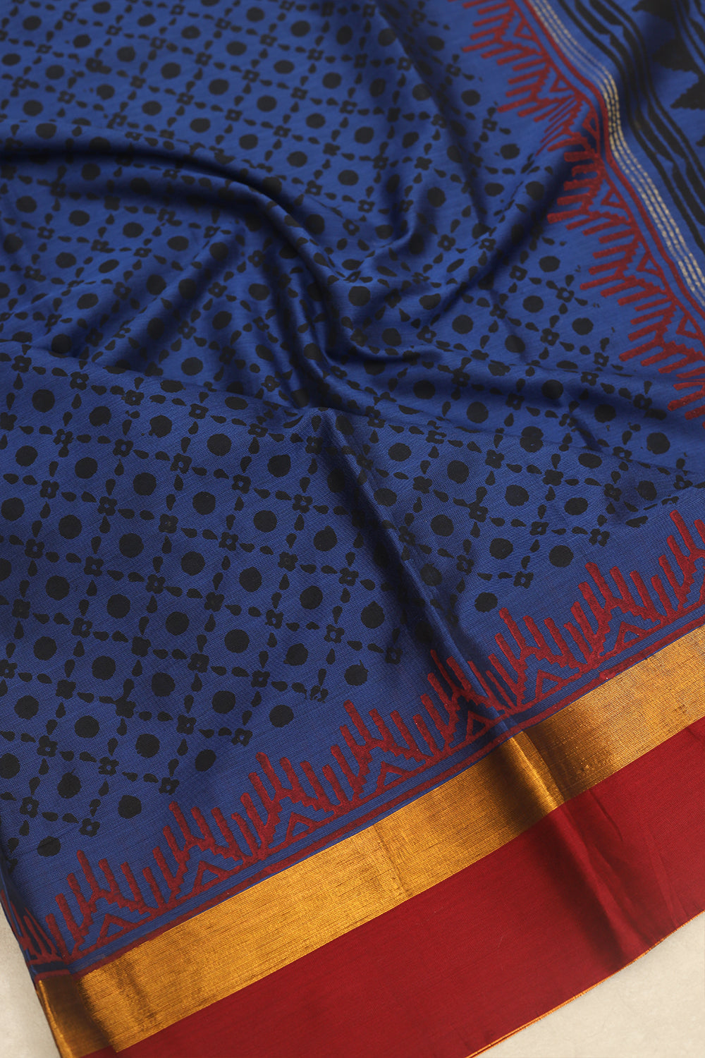 Navy blue printed cotton saree