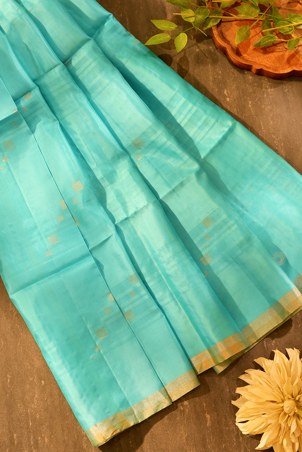 Sky Blue Soft Silk Saree with Subtle Zari Checks