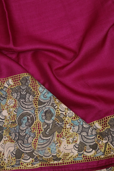Pink colour Kalamkari tussar Silk Saree