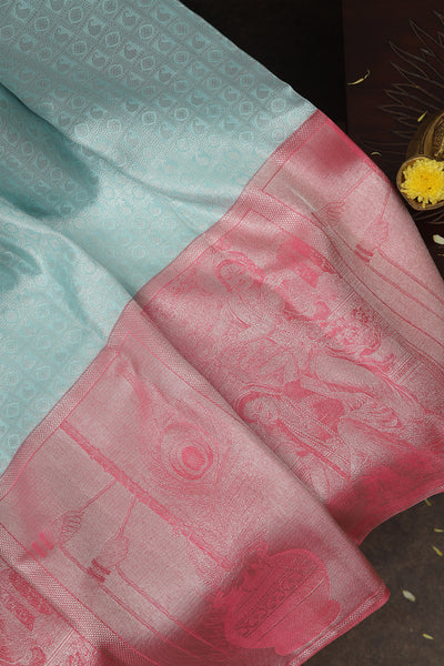 Ice Blue & Pink Kanjivaram Silk Saree