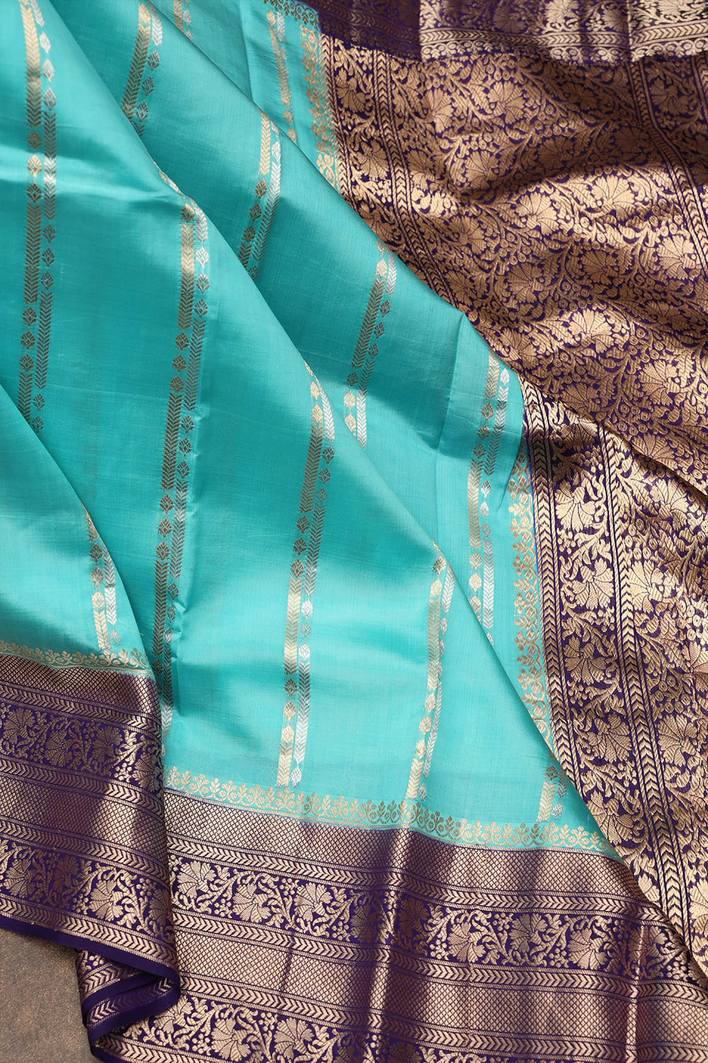 Ramar blue with purple banarasi saree