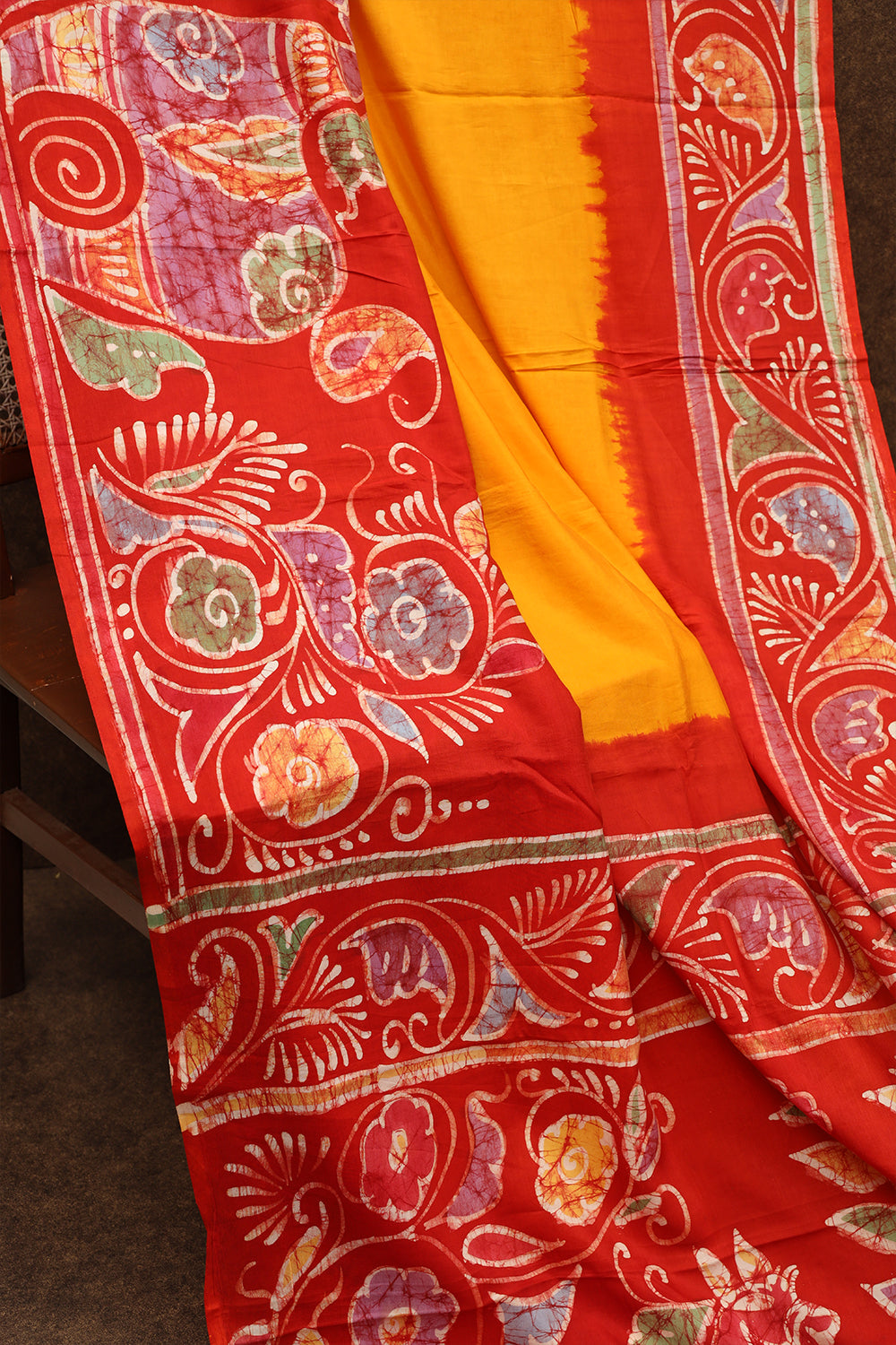 Yellow with red Cotton saree