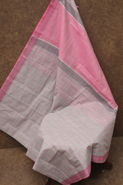 Neon Pink & Grey Cotton Saree