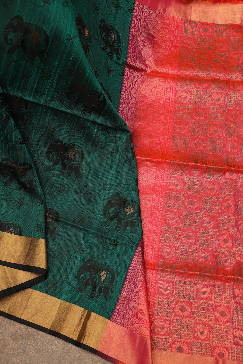 Emerald green and pink soft silk saree