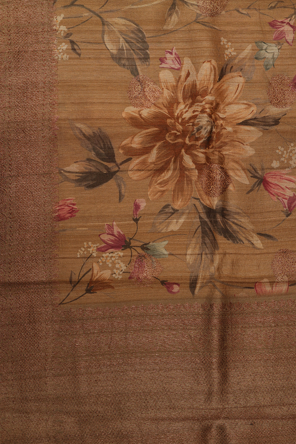 Lite Brown floral jute tussar saree