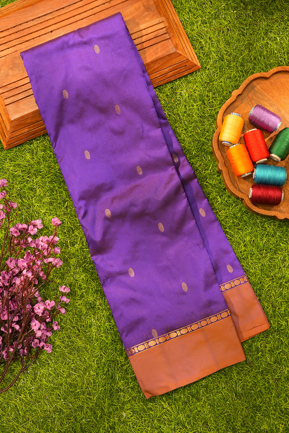 Royal Purple Silk Saree with Copper Zari Border