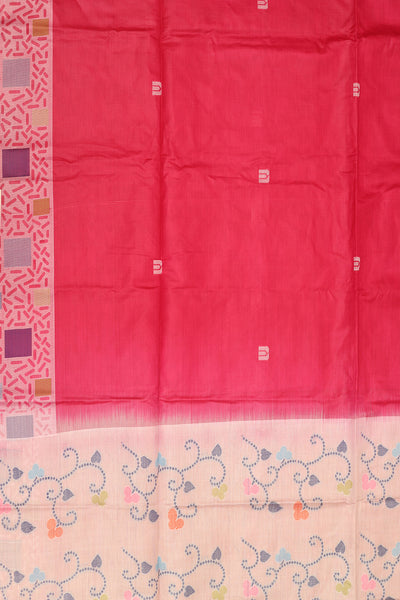 Rani pink threaded cotton saree