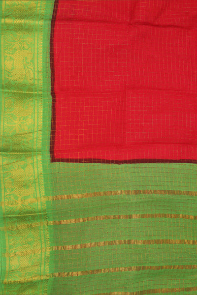 Red & Green Cotton Saree