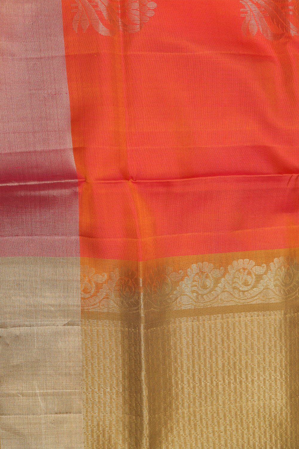 Double tone orange and yellow shade colour silk saree