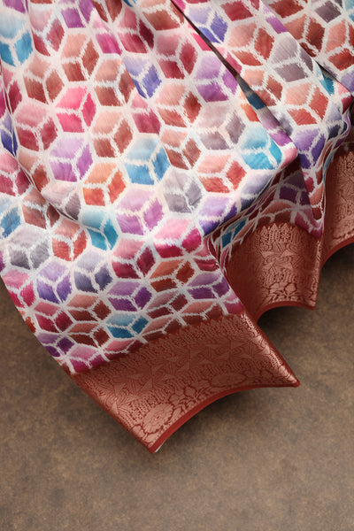 Multicoloured Hexagon raw silk saree