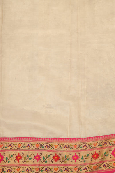 Creamy white embroidery floral motif Paithani Silk saree