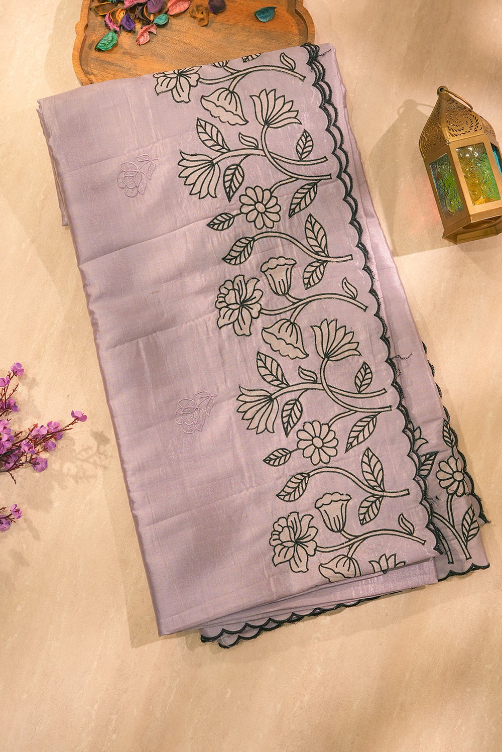 Lavender Designer Jimmy Choo Saree with Scalloped Embroidery