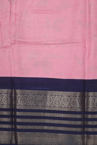 Baby pink with blue semi silk saree