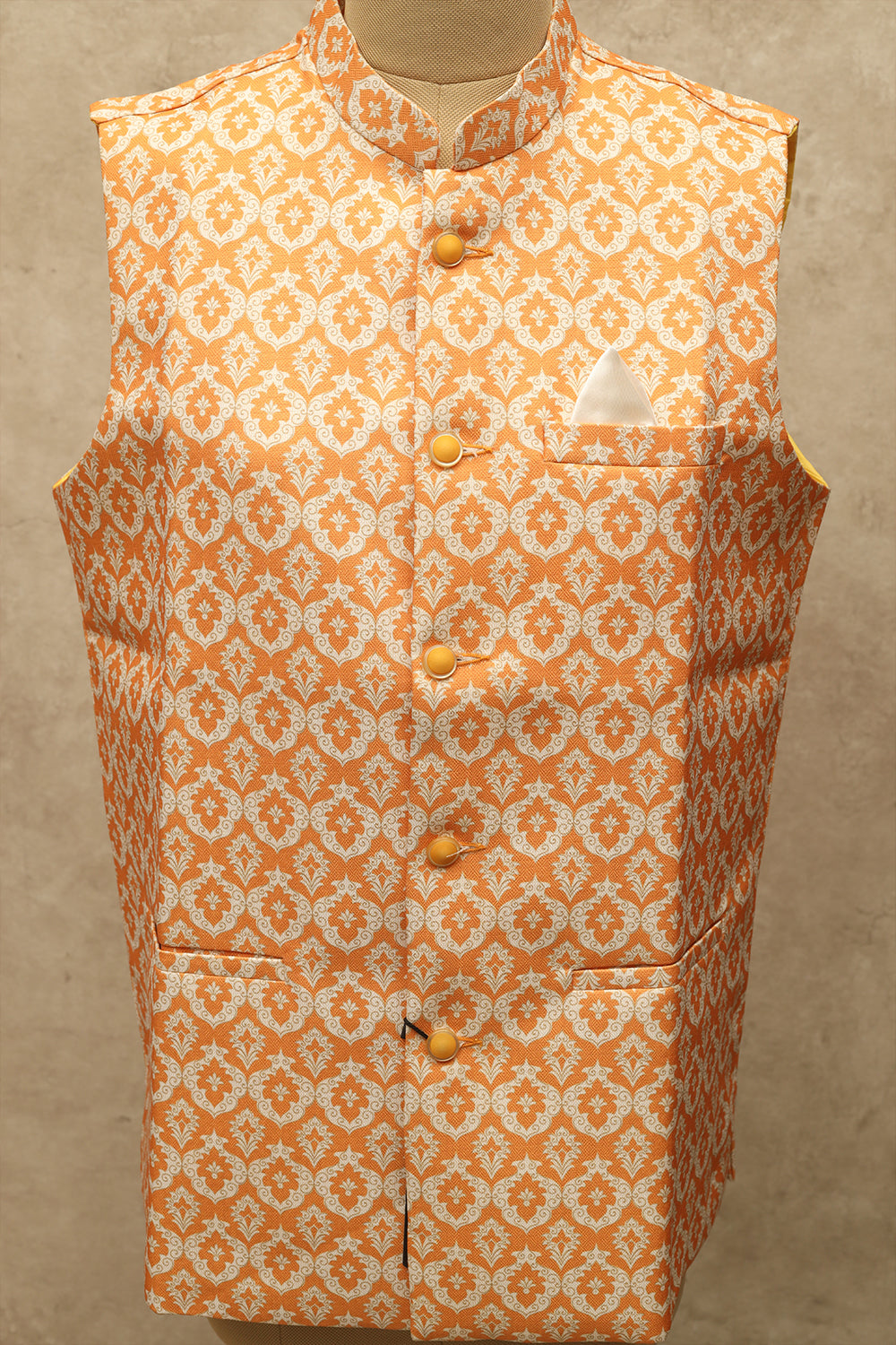 Orange and cream floral silk Modi coat (Size-XL)