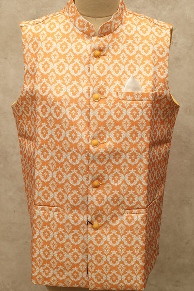 Orange and cream floral silk Modi coat (Size-L)