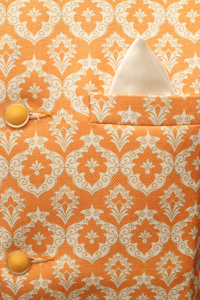Orange and cream floral silk Modi coat (Size-XL)