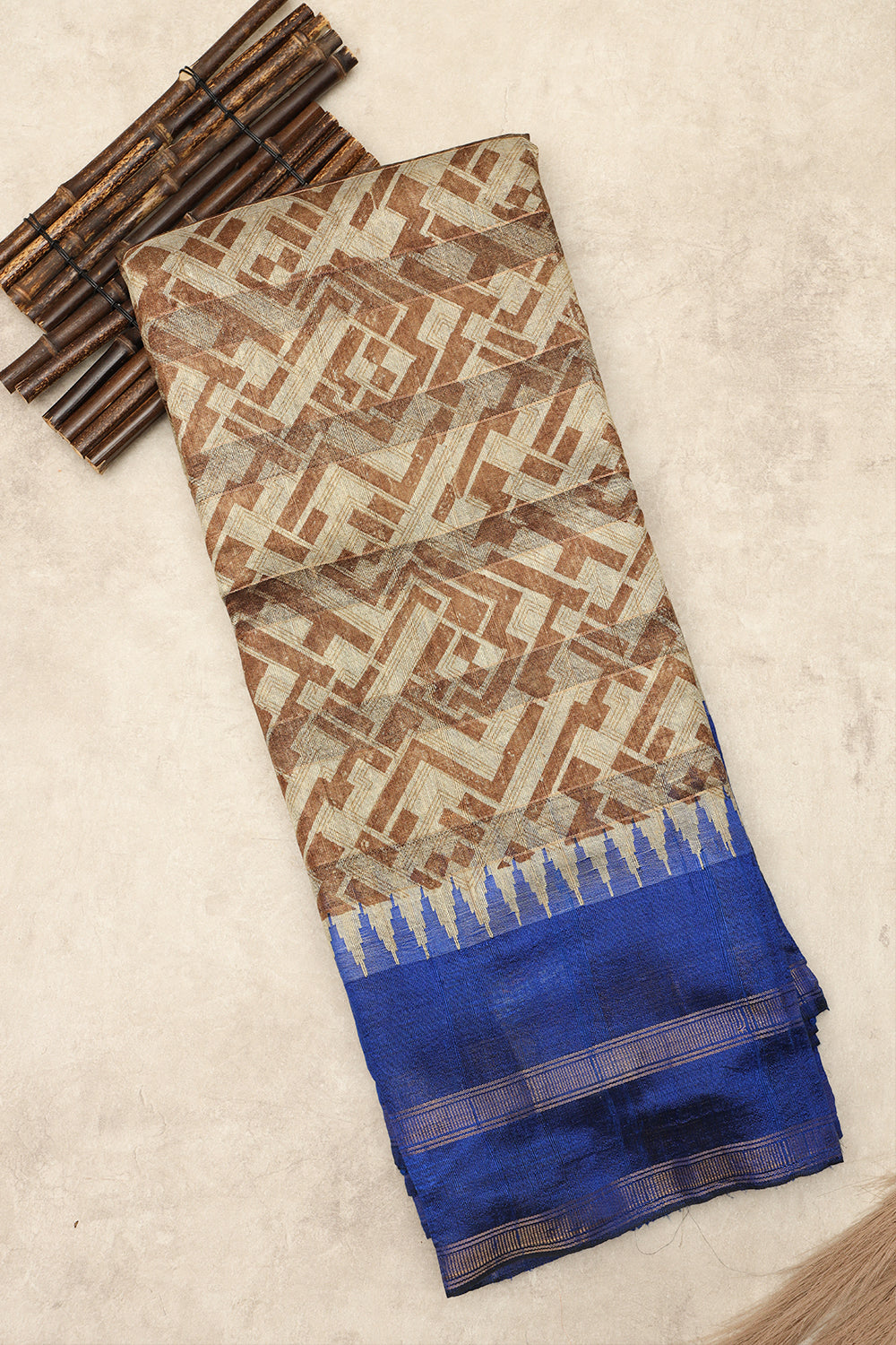Sand and coffee brown jute silk saree