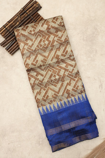 Sand and coffee brown jute silk saree